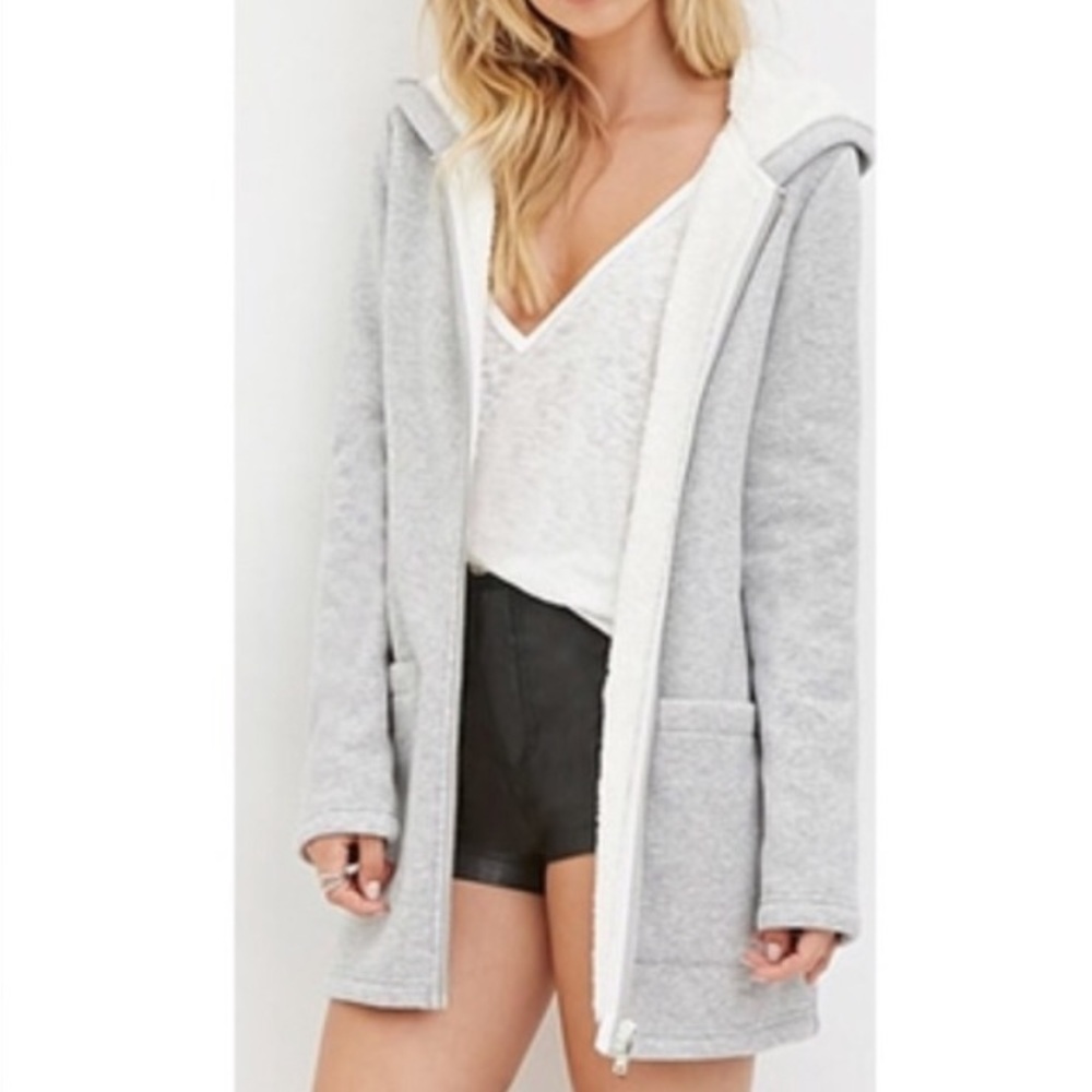 Grey Fleece Lined Zip Up Hoodie - Picture 2 of 8